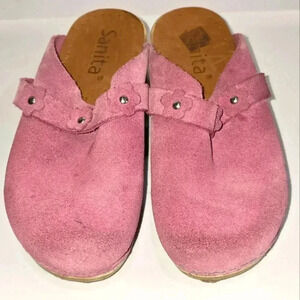 SANITA Suede Leather Wood Sole Swedish Danish Clogs - Mauve Size 31